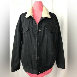 Shein Black Denim Oversized Jean Jacket, Size L